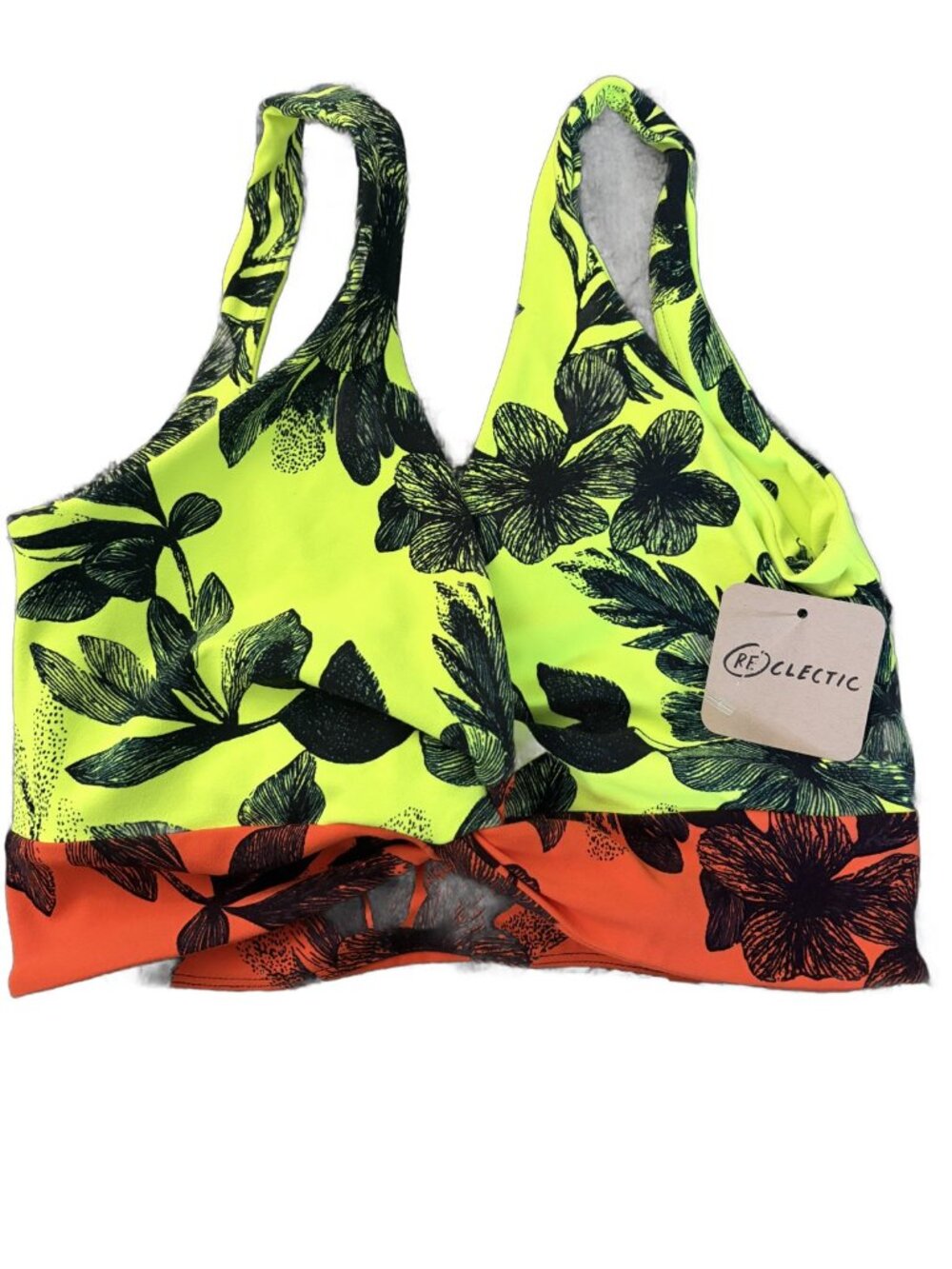 FP Movement Free People Floral Sports Bra Neon Yellow Orange Size XS